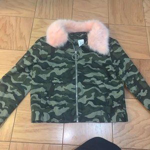 Army Jacket with Pink Fur Trim